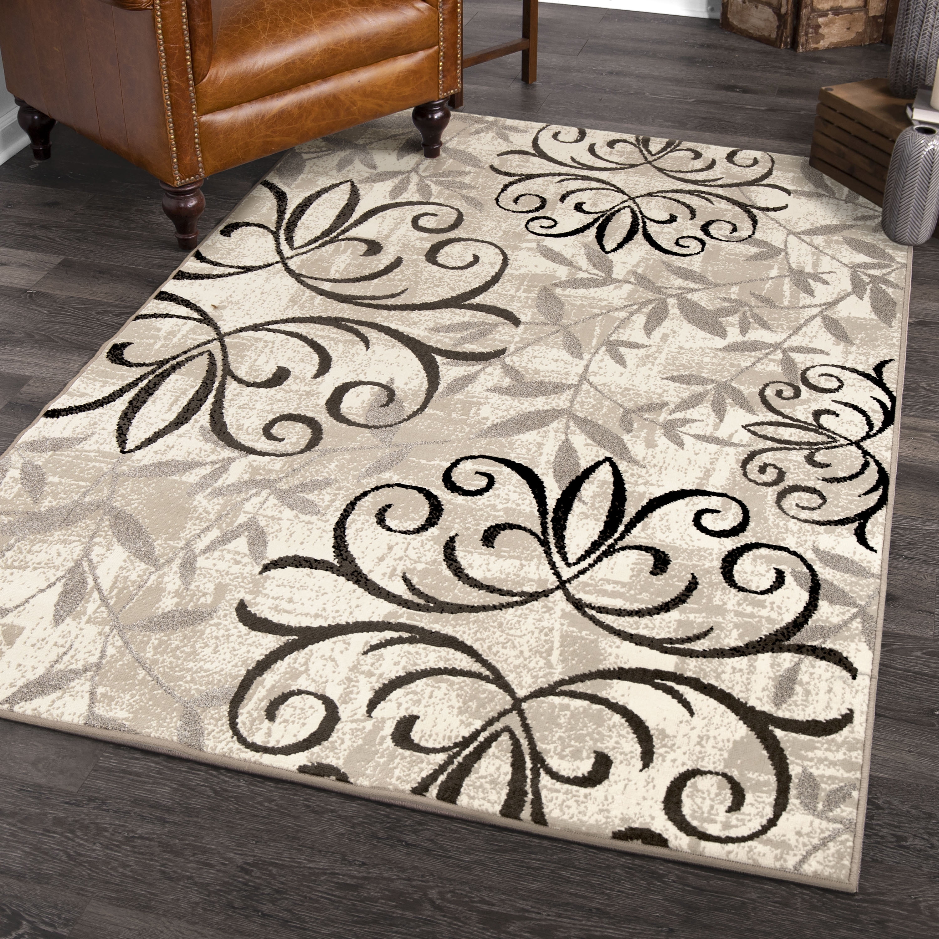 Better Homes & Gardens Iron Fleur Indoor Area Rug, Beige, 60