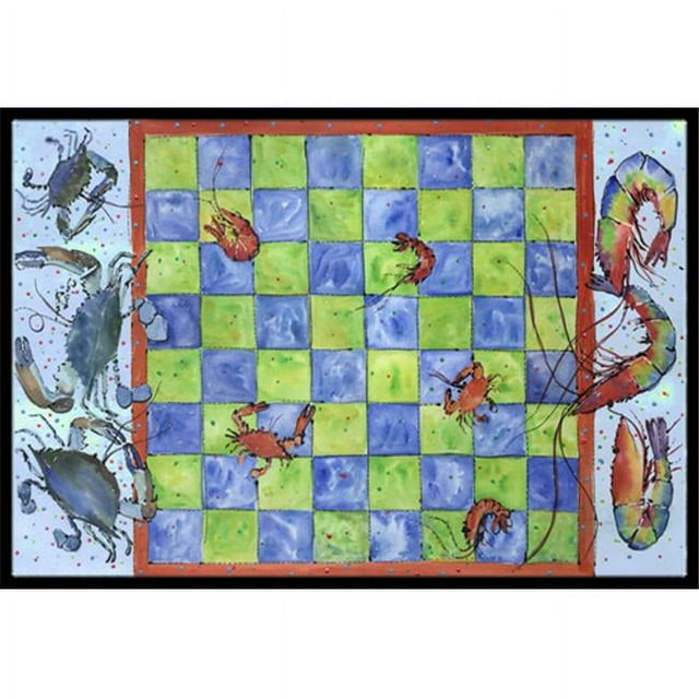 Carolines Treasures 8196MAT 18 x 27 In. Crab and Shrimp Checkerboard Indoor or Outdoor Mat
