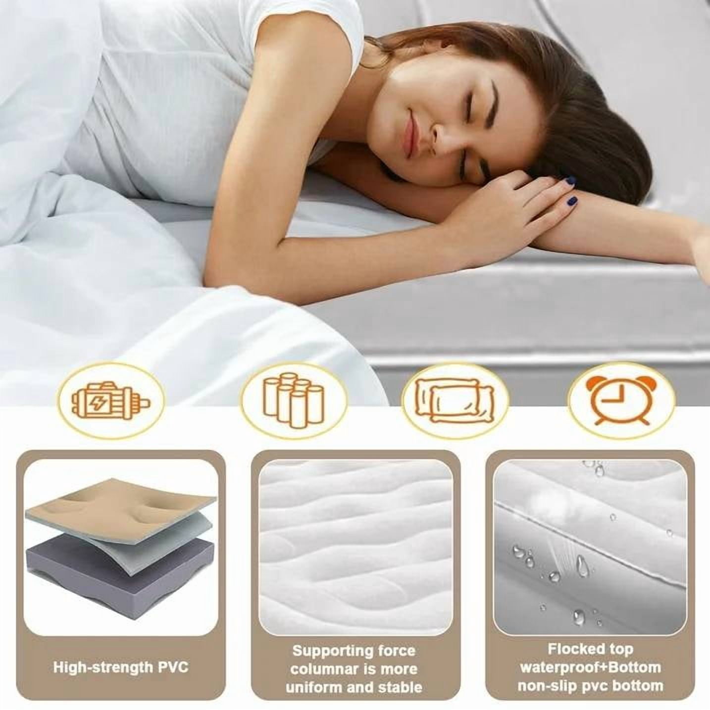 ManyFun Air Mattress with Headboard,18in Inflatable with Built-in Pump, Blow Up Mattress with Removable Electric Pump, Comfort Air Bed Queen for Camping & Home
