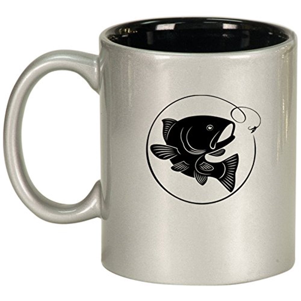 Ceramic Coffee Tea Mug Cup Fly Fishing (Silver)