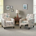 thumbnail image 3 of GDF Studio Theresa Contemporary Upholstered Pushback Recliners, Set of 2, Light Beige with Blue Floral Fabric and Dark Brown, 3 of 13
