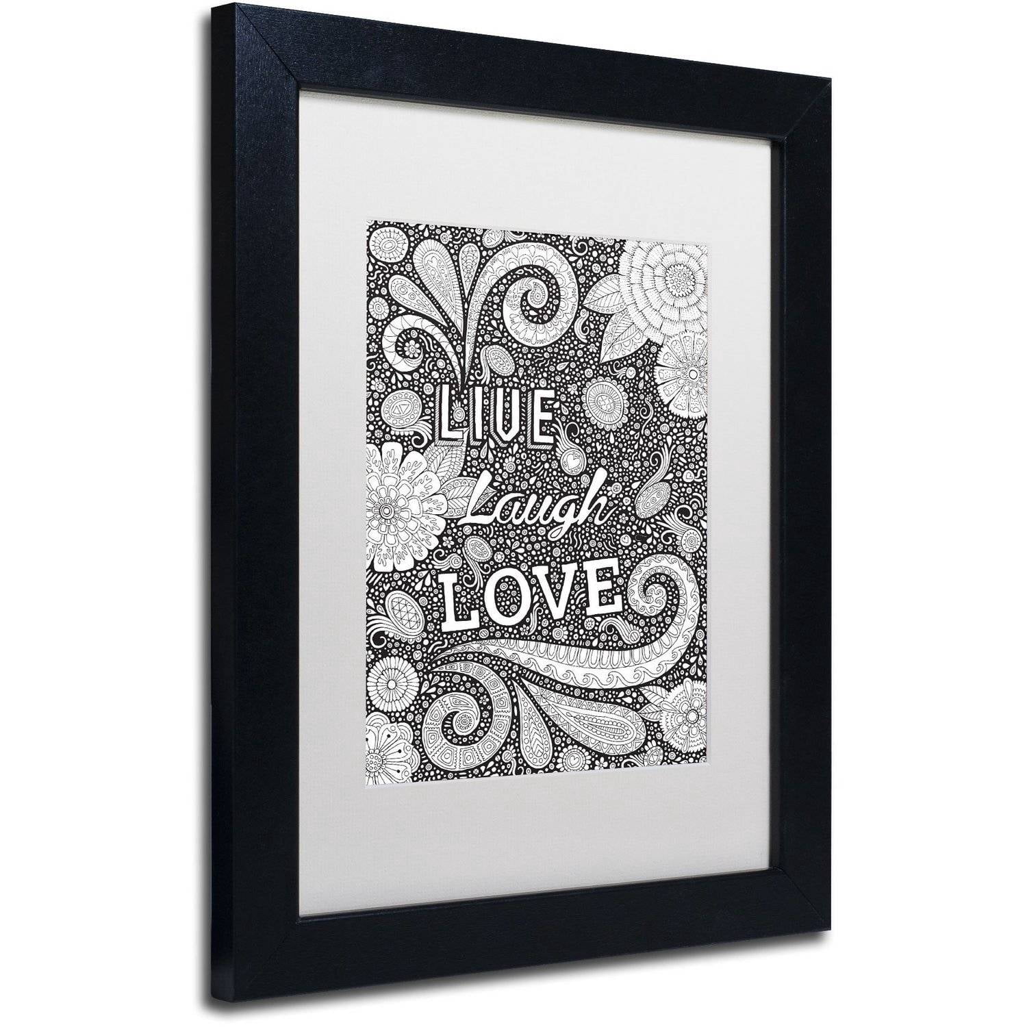 Trademark Fine Art "Live Laugh Love Black" Canvas Art by Hello Angel, White Matte, Black Frame