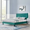 thumbnail image 6 of Platform Bed Frame, Queen Size, Teal Blue, Velvet, Modern Contemporary, Bedroom Master Guest Suite Room, 6 of 9
