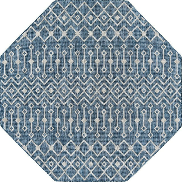 Unique Loom Outdoor Trellis Geometric Rug 8' x 8' Octagon Blue/Ivory