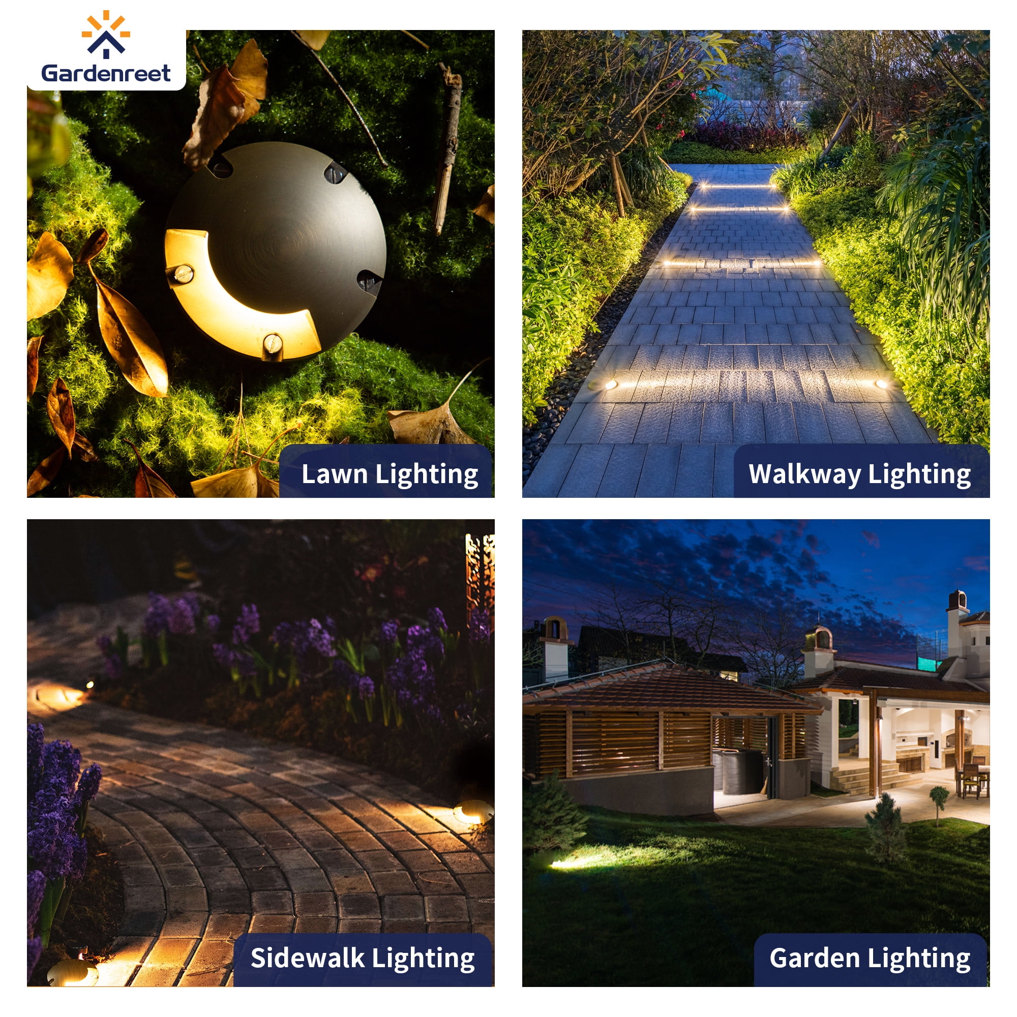 Gardenreet Brass Outdoor Well Lights,12V LED Low Voltage Landscape Lighting In Ground Lights with 5W MR16 LED Bulb 2700K Warm White(One-Direction Turret)