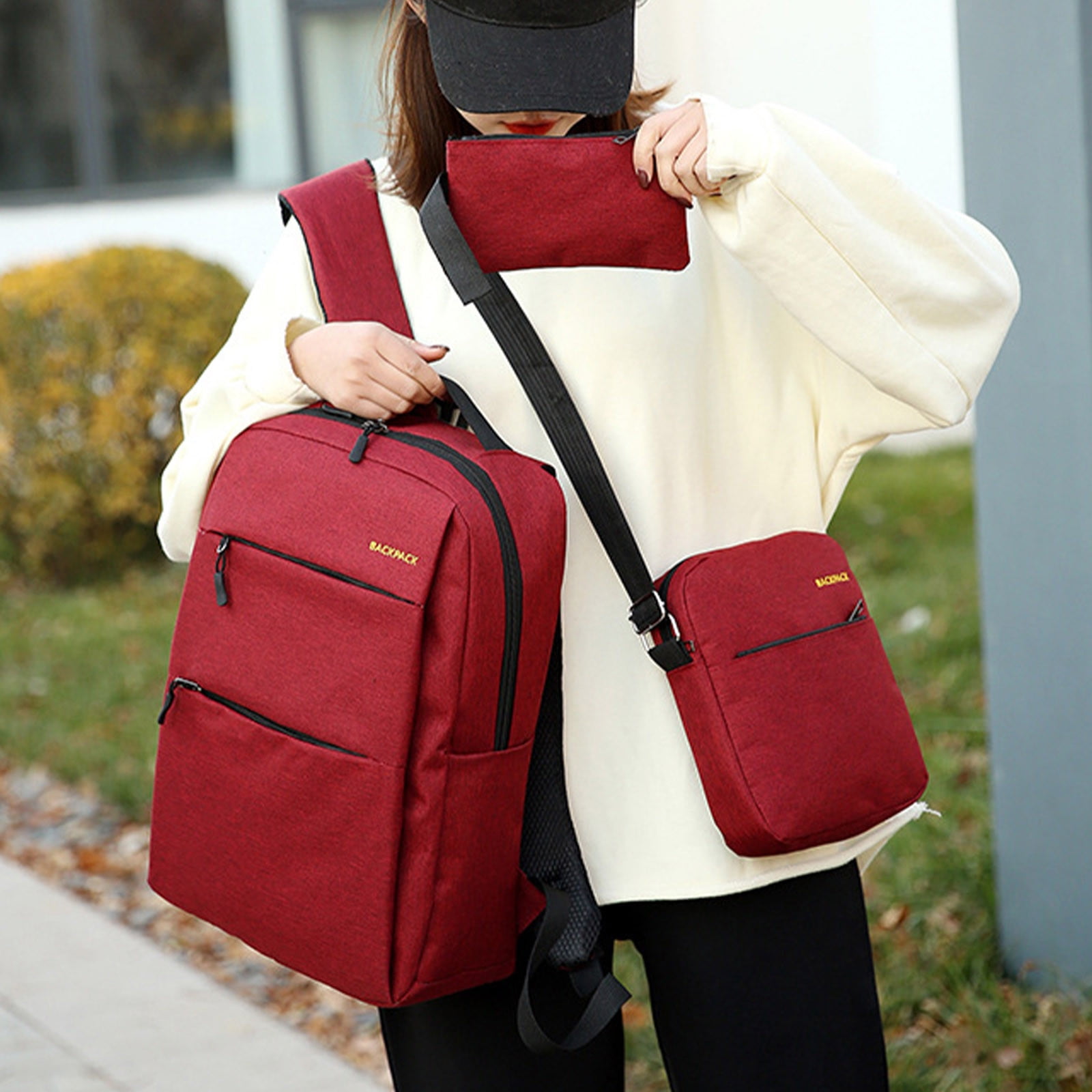 able leather backpack Abera convertible Hiking Bag Best Trail newarrivals21 and an interior zipper Color:CHERRY LACQUER/CHERRY A4W