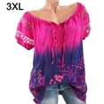 thumbnail image 1 of Blusa Camisa estampada de manga corta con cuello en V Blusa suelta Mujer Top de verano, Rosa roja, 3XL kenally AP001925-38, 1 of 7