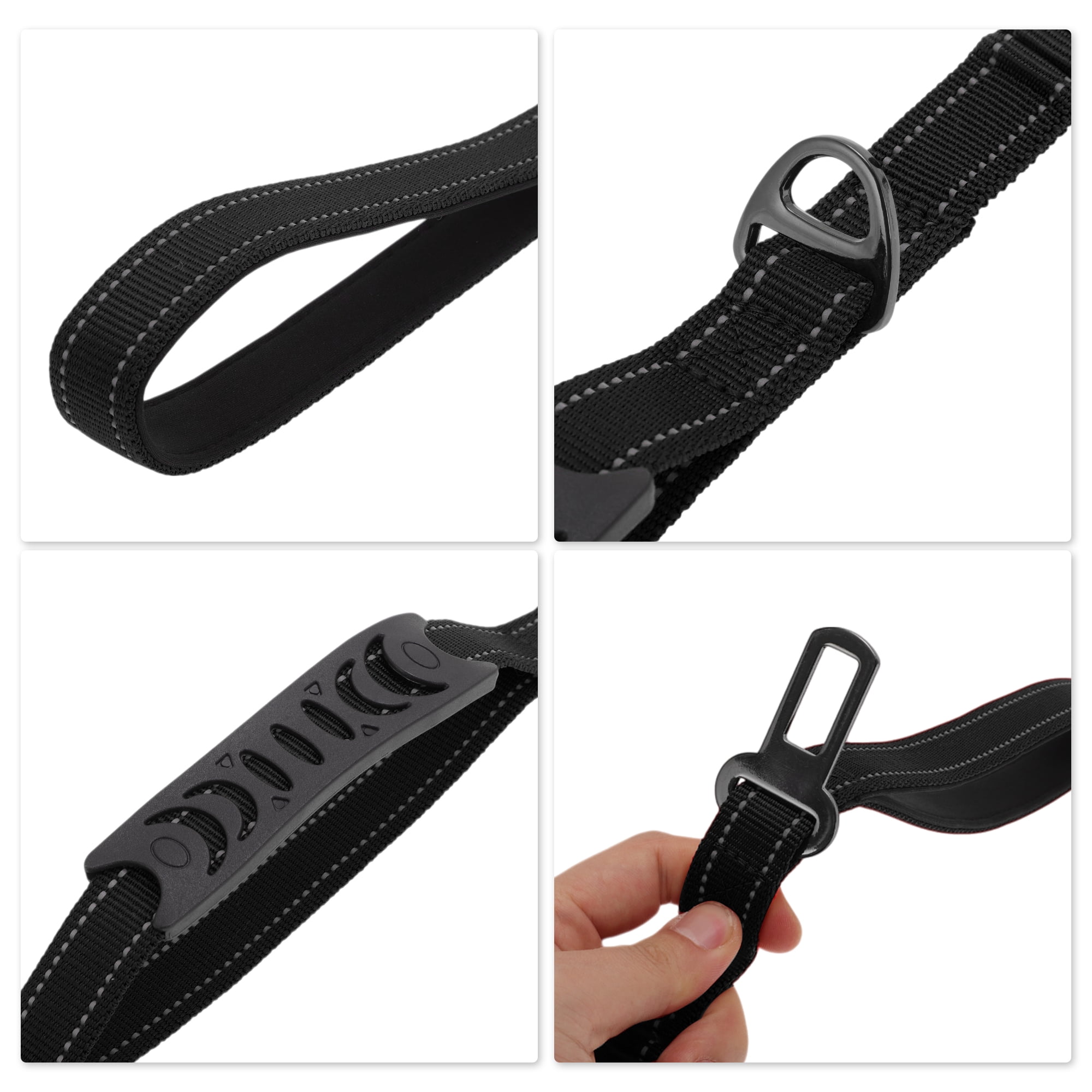 Unique Bargains Dog Car Seatbelt with Shock Absorbing Leash and Handles Black