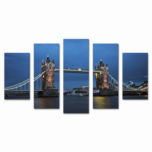 Cuadro Decorativo Puente Torre Londres Juego De 5 Piezas 150x80cm Ideal Para Sala Comedor Oficina Moderna