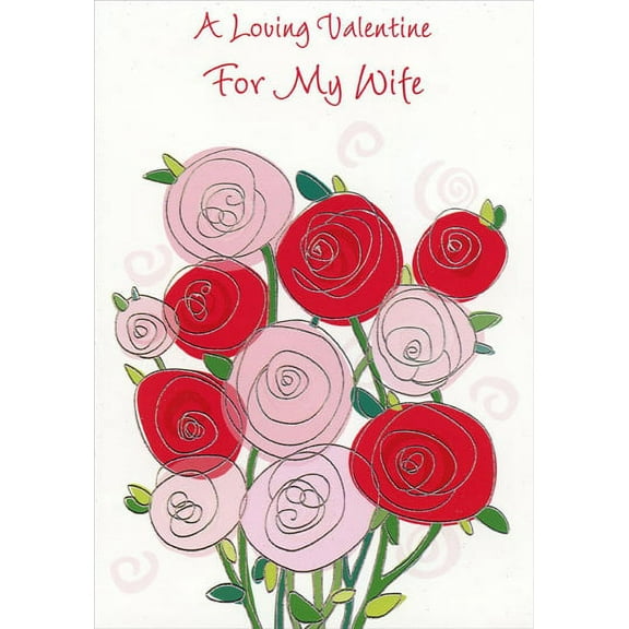 Designer Greetings Silver Foil Swirls Pink & Red Flowers: Wife Valentine's Day Card