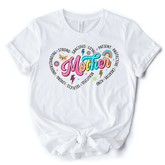 Inspiring Words for Mothers Heart T-Shirt, White Colorful Tee for Strong Women
