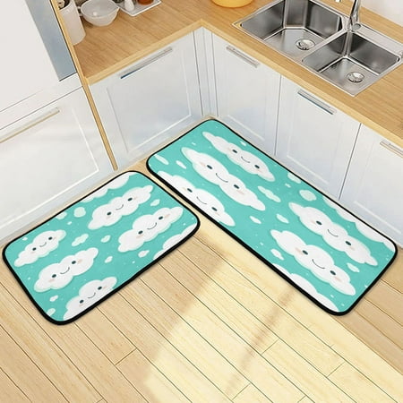 

Happy Clouds Pattern 2 Piece Non Slip Kitchen Mat Set with Soft Memory Foam Padding