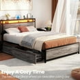 thumbnail image 5 of Homieasy Full Size Bed Frame with Charging Station and LED Lights, Industrial Platform Bed with Headboard and 4 Storage Drawers, Steel Slat Support, No Box Spring Needed, Easy Assembly, Black Oak, 5 of 8
