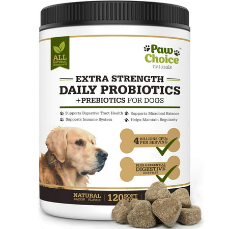 Probiotics for Dogs with Prebiotics, 6 Digestive Enzymes - Advanced Strength 4 Billion CFU's for Healthy Gut, Immune Boost, Diarrhea Relief, All Natural Probiotic Supplement, 120 Soft Chews