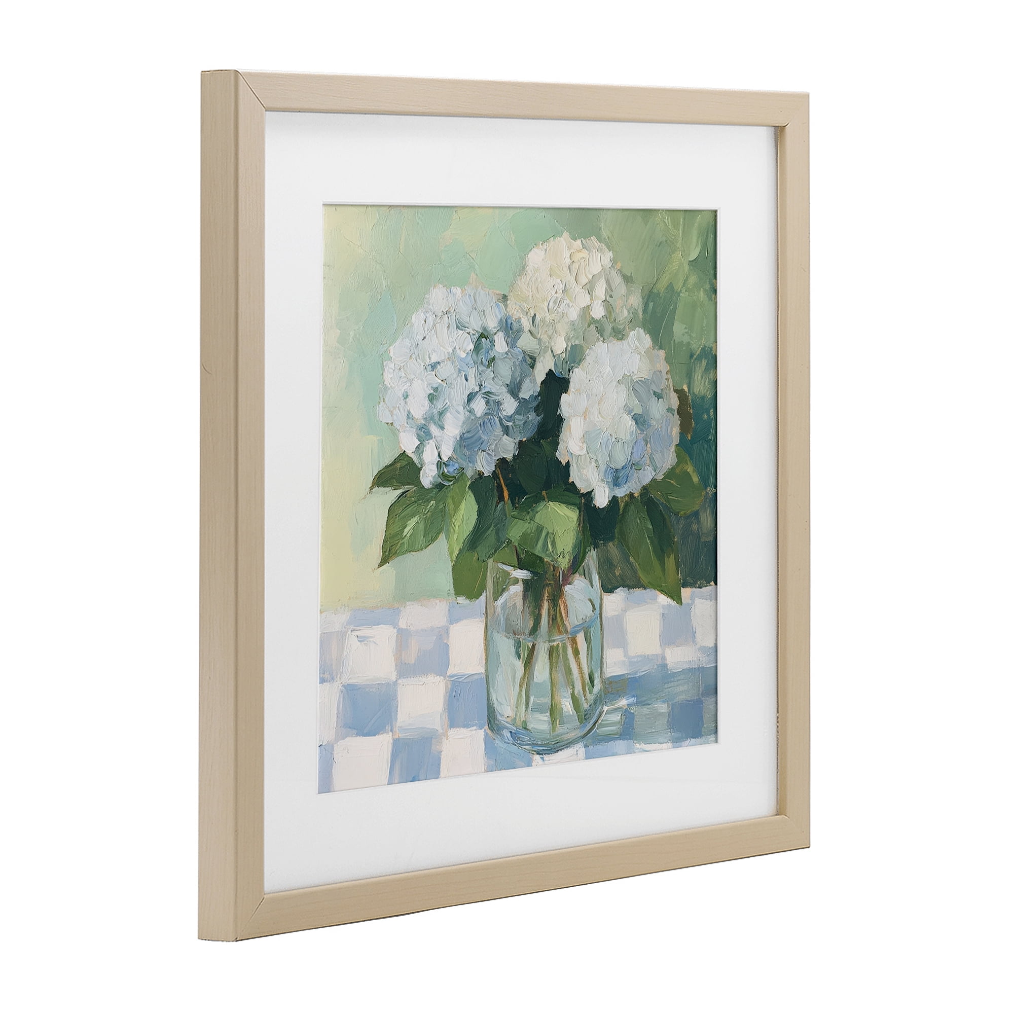 Stupell Industries Hydrangea Picnic on Checkered Birch Framed Print Under Glass, design by Petal Prints Design