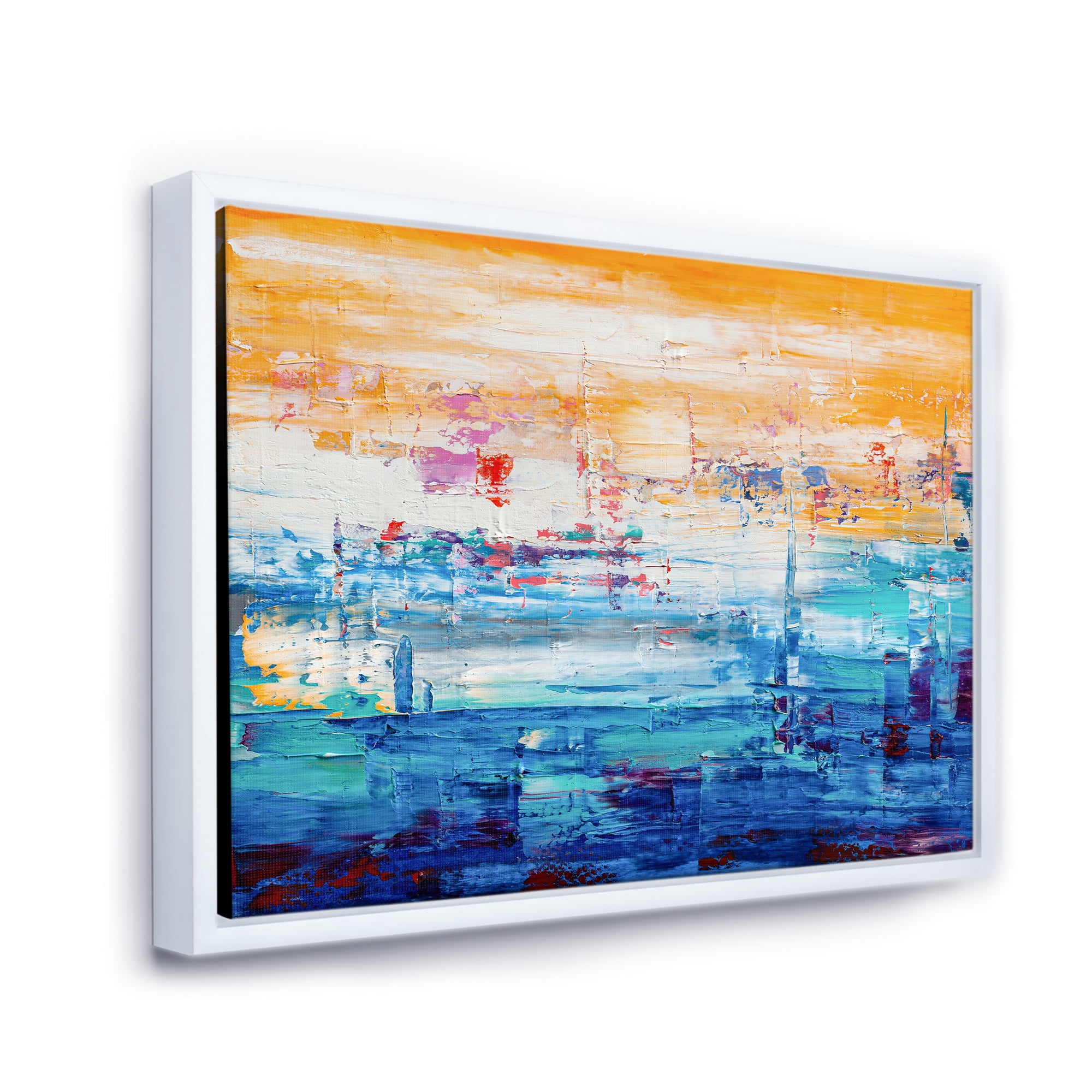 Designart 'Blue Meet Orange Abstract' Modern Framed Canvas Wall Art Print