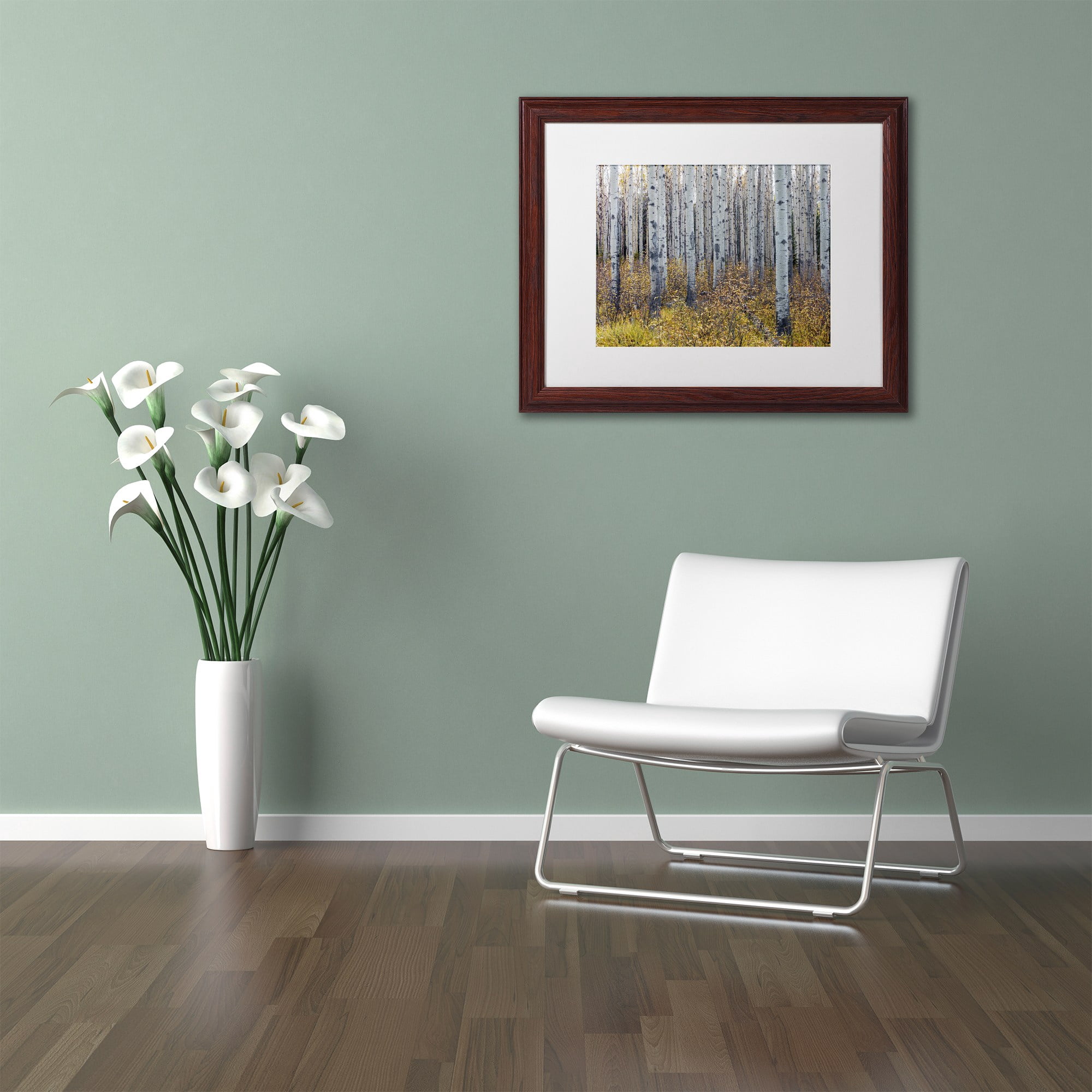 Trademark Fine Art 'Aspen Trees in Autumn' Canvas Art by Pierre Leclerc, White Matte, Wood Frame