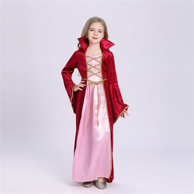 Cowsor Robe de Fête Médiévale pour Filles, Manches Bouffantes de l'Ère Victorienne, Velours, Taille Haute, Longue Robe