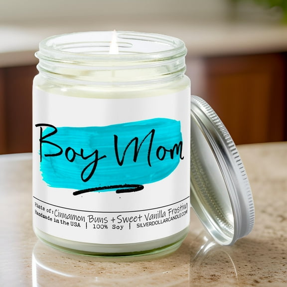 Boy Mom Candle - Cinnabomb 9oz Soy Wax Scented Candle with Cozy Cinnamon & Vanilla Aroma, Eco-Friendly, Handcrafted in USA by SD Candle