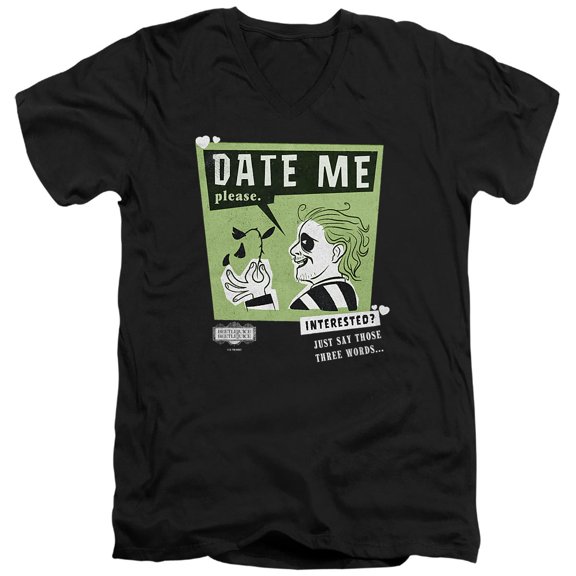 Beetlejuice Beetlejuice Date Me Unisex Adult V-Neck T Shirt (Small) Black