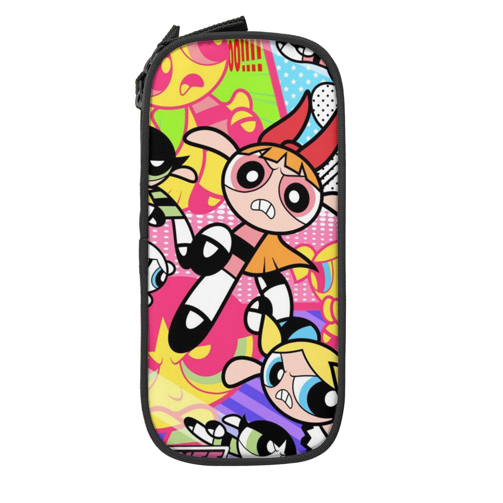 The Powerpuff Gi-rls Pencil Case Large Capacity Pencil Pouch Penbag Office Stationery Organizer Travel Makeup Bag Black