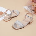 thumbnail image 4 of JUMEYU Girls Sandals Wide Girls Sandals Ankle Strap Low Heel Flower Dress Party Square Toe Shoes for Little Kid Big Kid Size 3.5 (Black,Big Kids 3.5), 4 of 7