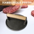 thumbnail image 4 of Prensa de tocino para aplastar hamburguesas de hierro fundido con mango de madera, utensilios de cocina para el hogar engrosados, 4 of 8