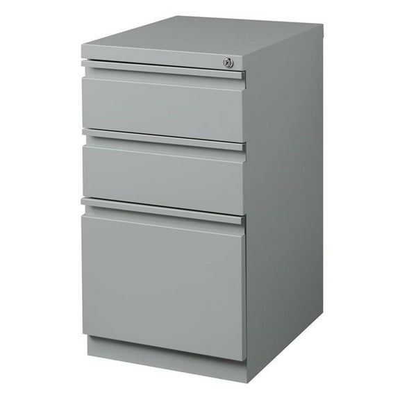 Pemberly Row 20"D Mobile Pedestal Filing Cabinet 3-Drawer Box/Box/File - Silver