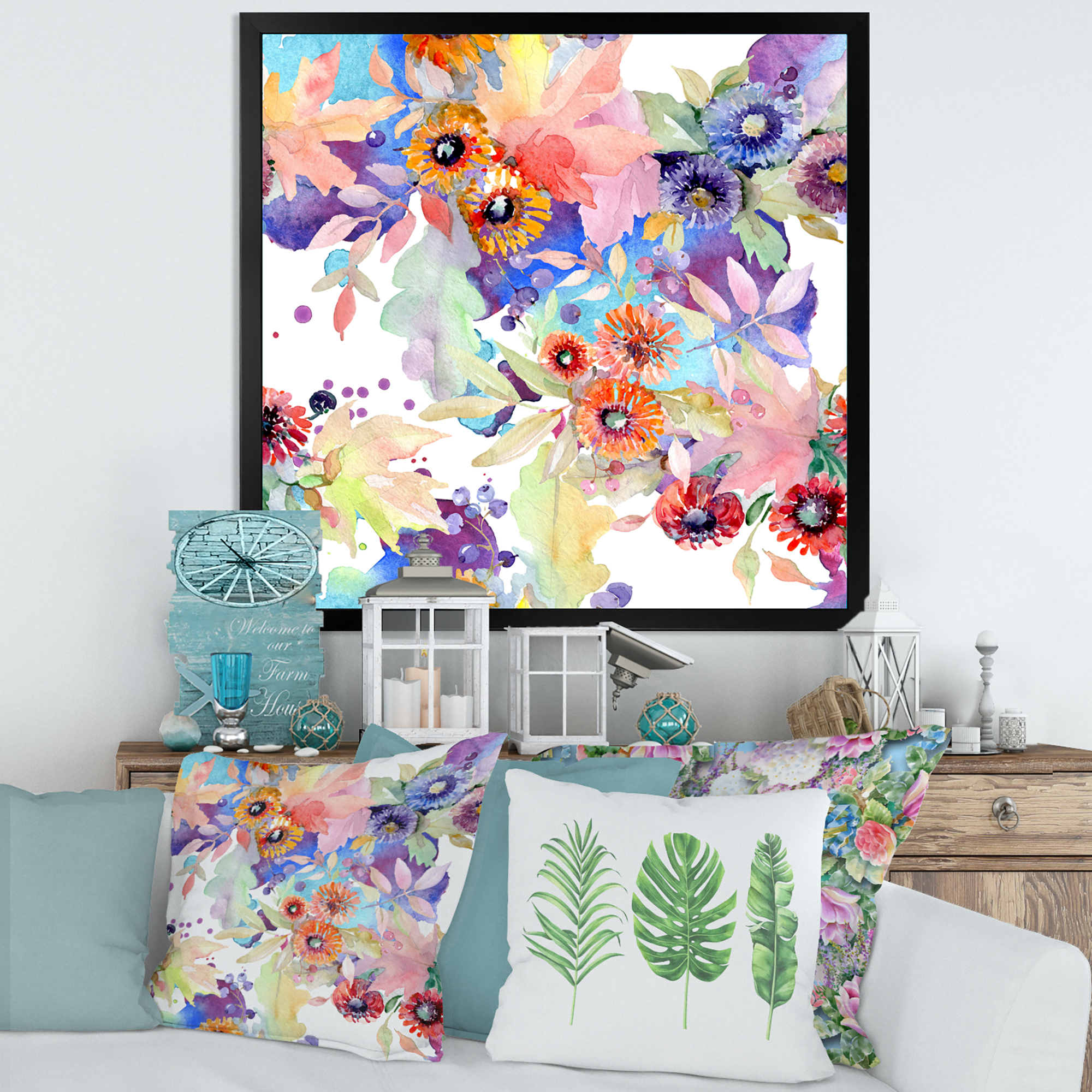 Designart 'Abstract Bouquet Floral Botanical Flowers' Modern Framed Art Print