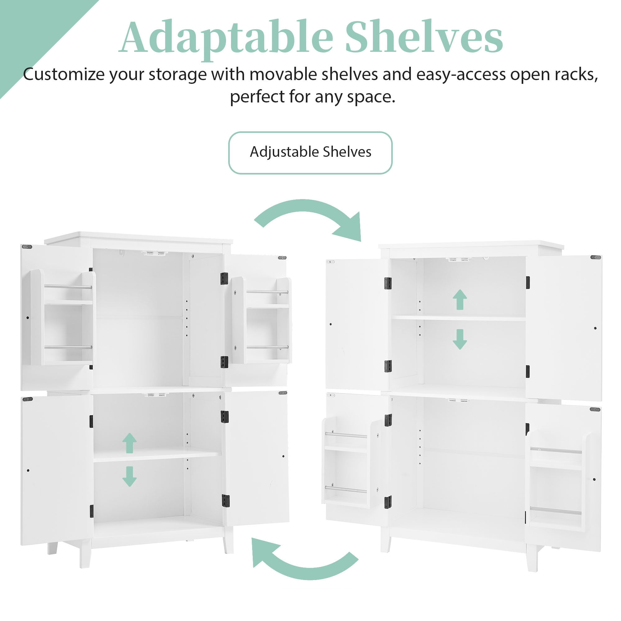 Alvantor Bathroom Cabinet with Adjustable Shelf, Freestanding Wooden Storage Cabinet for Living Room White