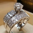 thumbnail image 3 of Gorgeous Cubic Zircon 2 Pcs/set 925 Silver Ring Engagement Women Jewelry Sz 6-10, 3 of 8