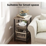 3-Tier End Table, Side Table with Open Shelves, Bedside Table for LivingRoom Bedroom Bathroom, Easy Assembly, Gray