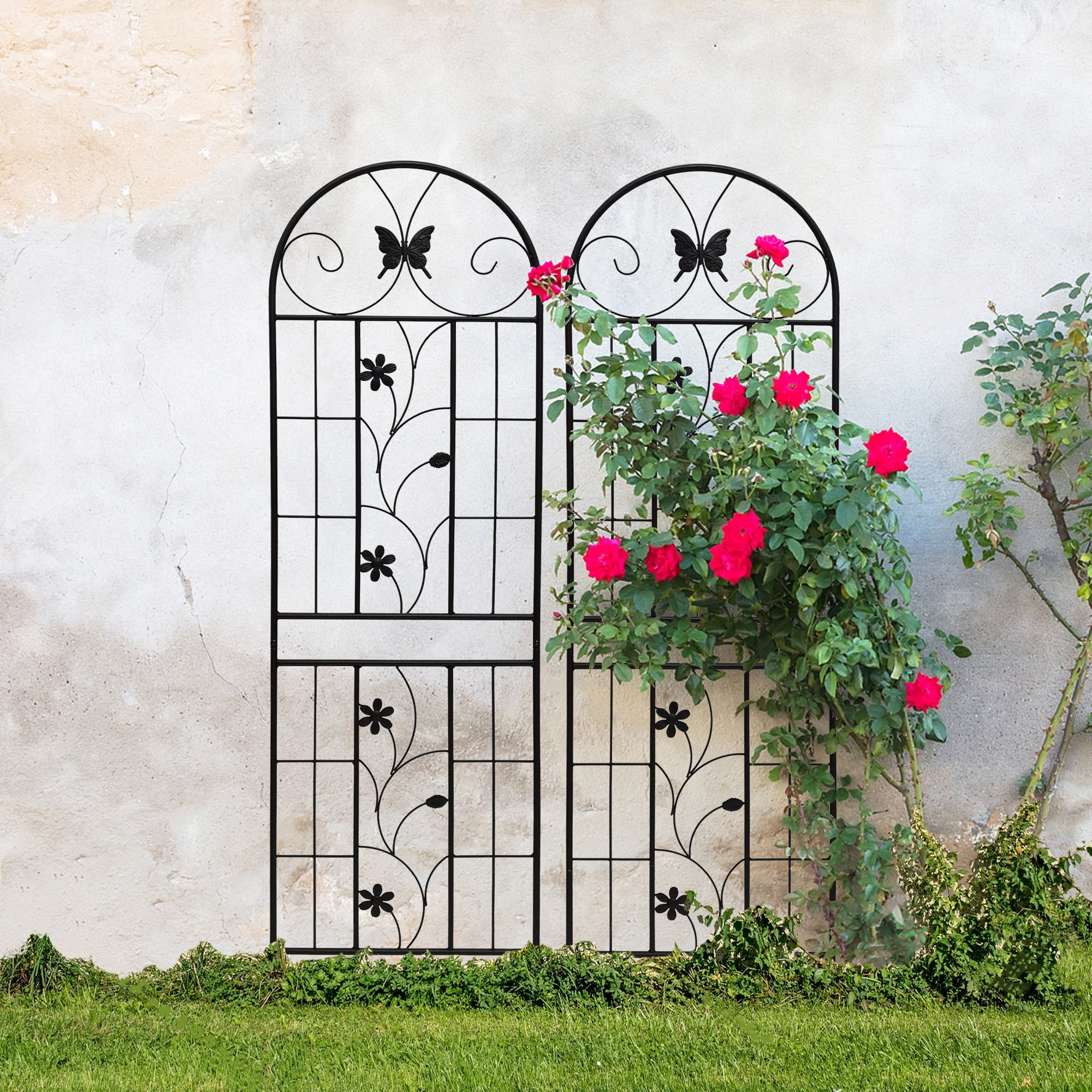MAYEERTY 2 Pack Metal Garden Trellis 71 x 19.7 Inch Rustproof Climbing Plants Support Black Outdoor Flower