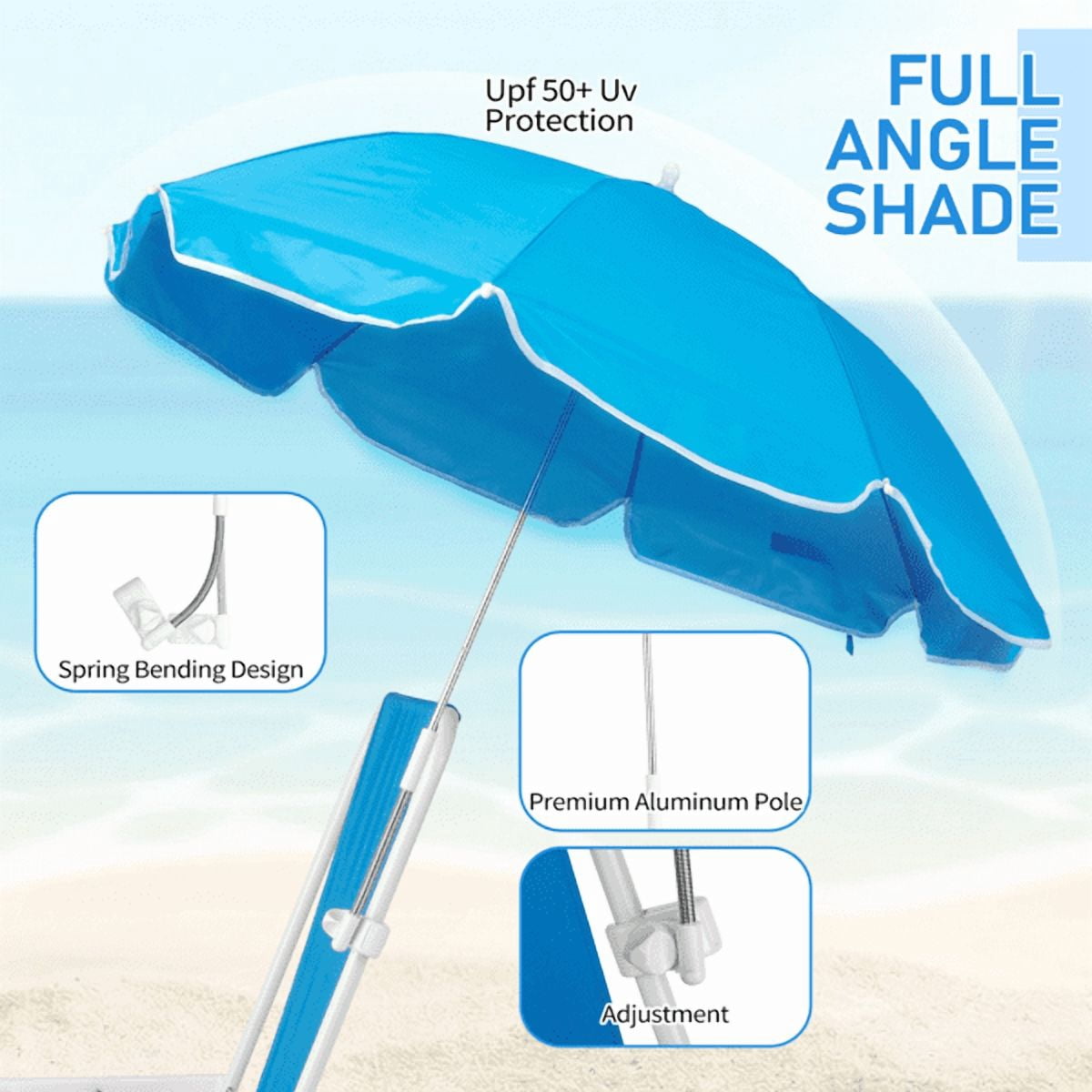 Alvantor Folding Beach Chair with Detachable Umbrella for Adults High Back Portable Outdoor Chair Blue