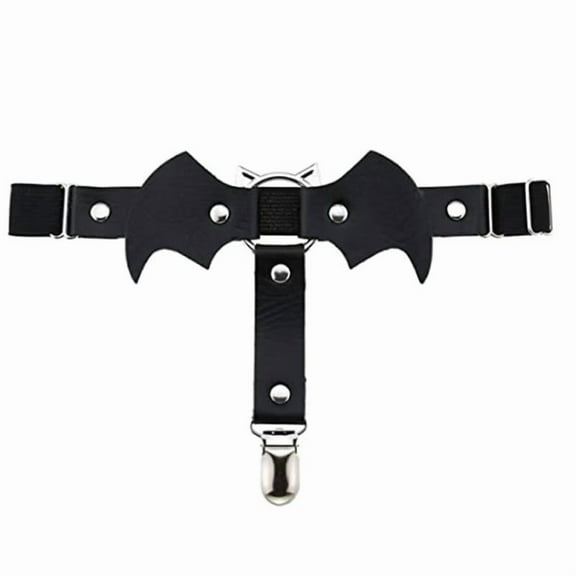 Women Leather Bat Garters Punk Rock Rivet Leg Elastic Garter Suspender 2pcs