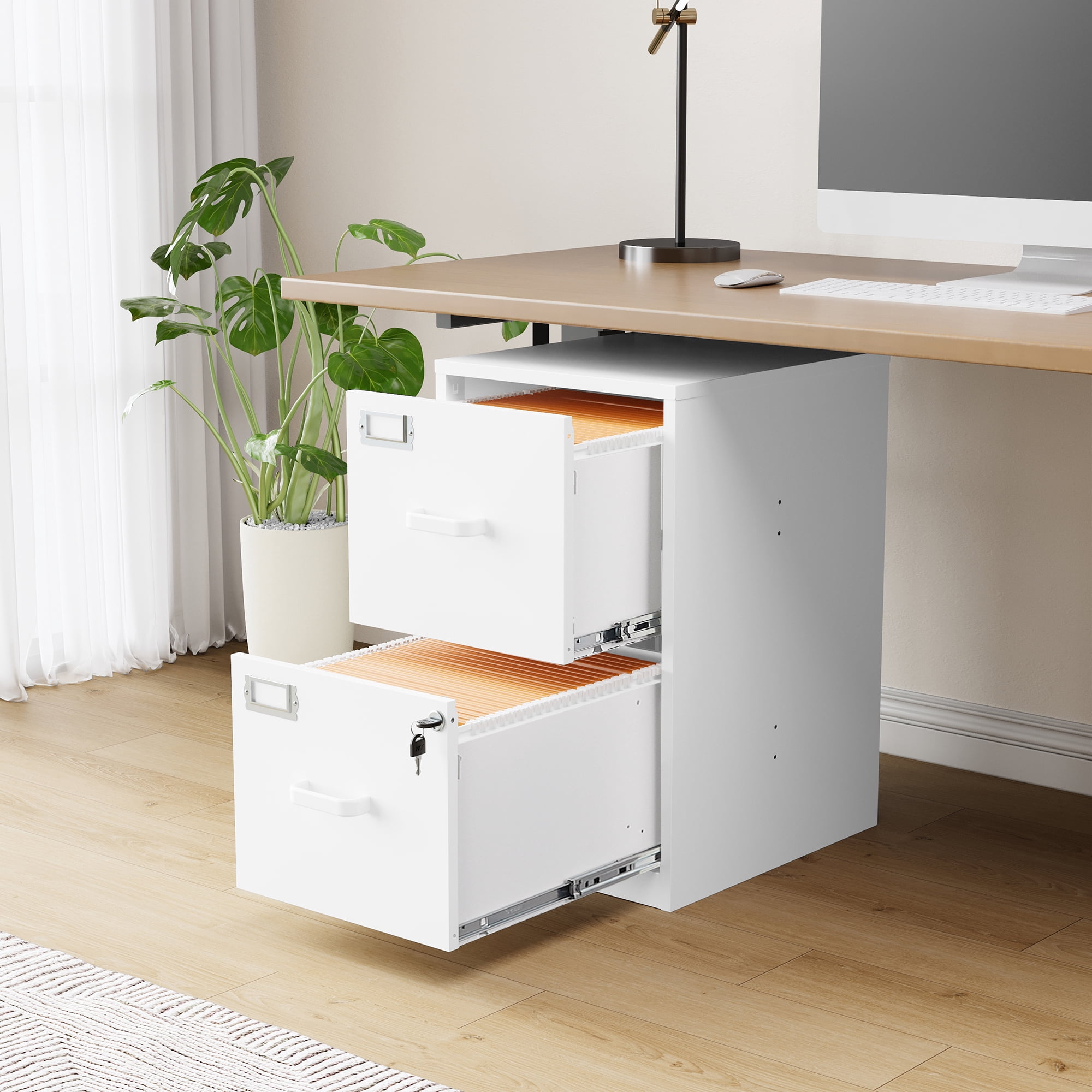 AUHUP Metal File Cabinet with 2 Drawers, Steel Filing Cabinets with Lock for Home Office Legal/Letter/A4 File, White, Assembly Required