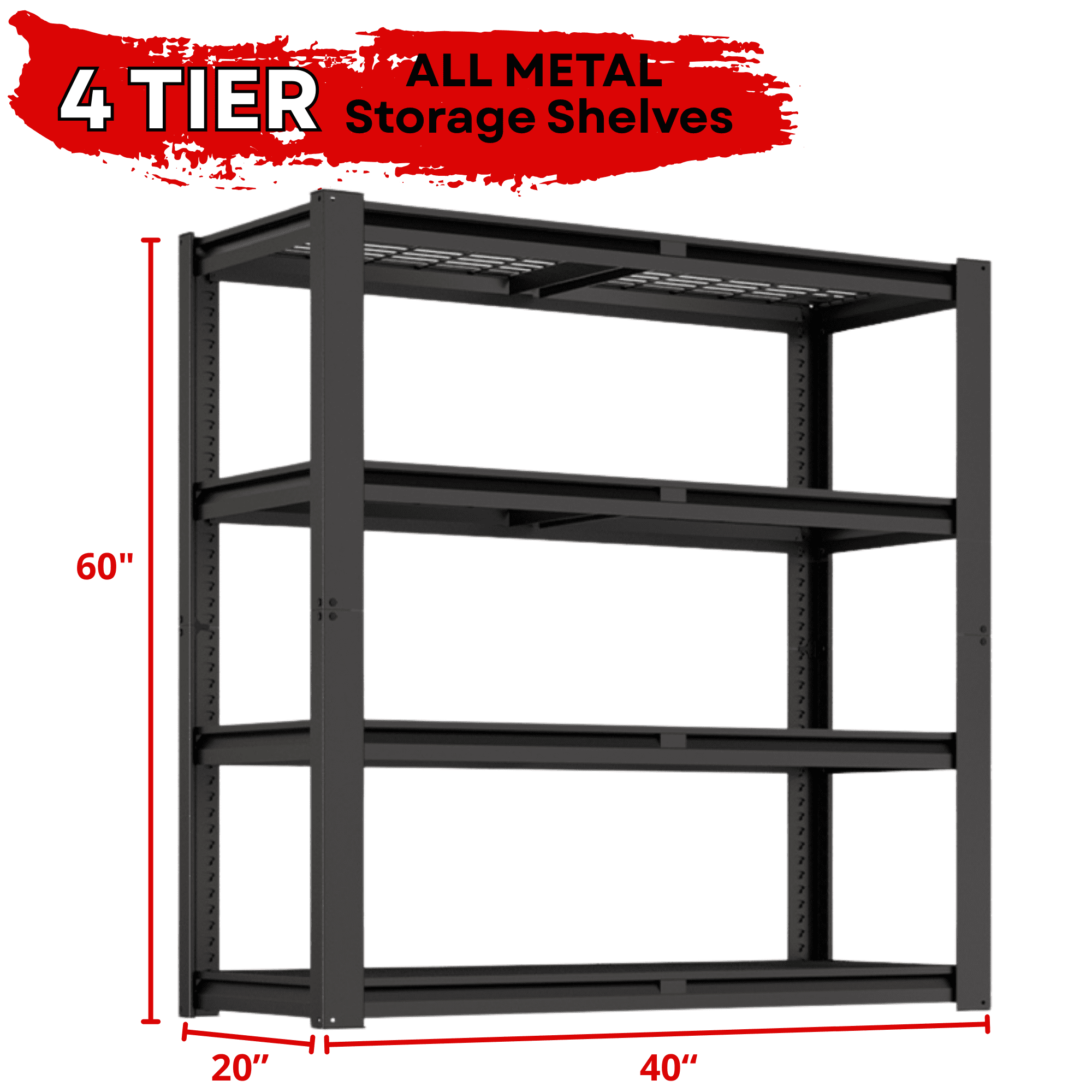 Prilinex 40"W x 20"D x 60"H Garage Shelving Unit 2200LBS Metal Storage Shelves 4 Tier Heavy Duty Storage Rack for Warehouse Pantry Kitchen, 4 Pack