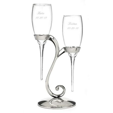 HBH Wedding Raindrop Flutes with Swirl Stand - Personalized