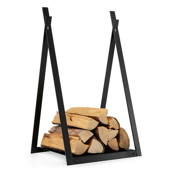 Topbuy 16" Triangle Fireplace Rack Decorative Log Storage Holder w/ Raised Base Heavy-Duty Steel Frame & Solid Base