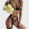 thumbnail image 1 of Conjunto de lencería sexy de tres piezas con tirantes de metal resistentes y circunferencia de pierna para discoteca, 1 of 5