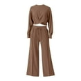 thumbnail image 4 of sususu Lounge Sets for Women,Sets for Women Stylish Women's Two Piece Outfit Round Neck Long Sleeve Blouse with Flowy Wide Leg Trousers Comfortable Elastic Drawstring Waistband - Brown, 4 of 4