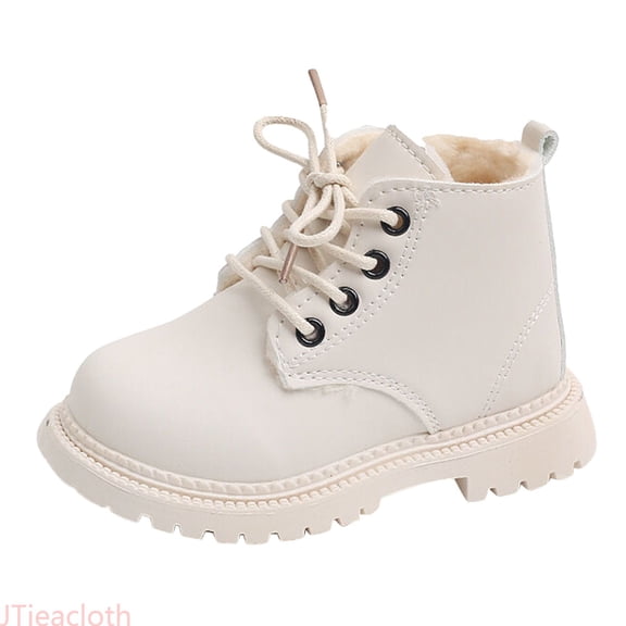 JTieacloth Toddler Girls Warm Lined Ankle Boots, Lace-Up Non- Winter Shoes with Zipper for School Casual(Beige)