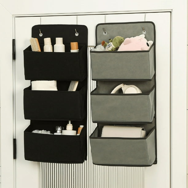 Bolsa Organizadora Colgante | Organizador de 3 Capas para Colgar Detrás de la Puerta | Compartimentos Plegables de Poliéster | Dormitorio, Armario, Cocina | Gris o Negro | 26.57x11.61 pulgadas