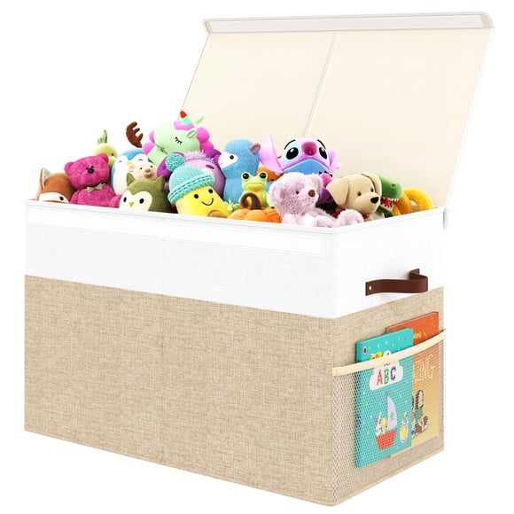 Caja de almacenamiento de juguetes Fineonly, grande, con tapa y divisor, capacidad de 90 litros