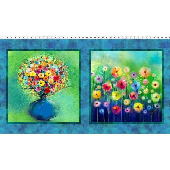 23.5" X 44" Panel Spring Panel A Year of Art Floral Flowers Painted-Look Cotton Fabric Panel (10YOA-1)