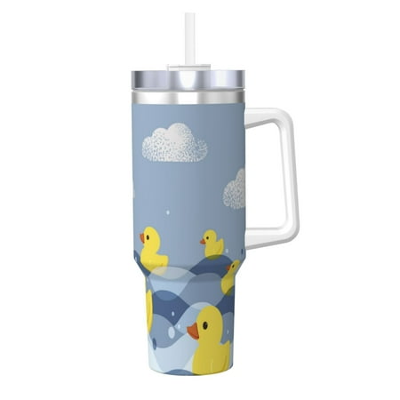 

Gaeub ducklings swim on the sea waves Print Stainless Steel Hot/Cold Coffee Cup 40oz Ice Bully Cup With Handle And Straw Travel Coffee Cup