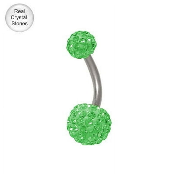 Green Swarovski Crystal Ferido 14 gauge Belly Button Ring