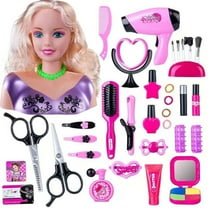 Byujiro Kids Hair Styling Head Mannequin, Pretend Play Beauty Salon with Working Hairdryer & Tools, Interactive Doll for Hairdresser Role Play