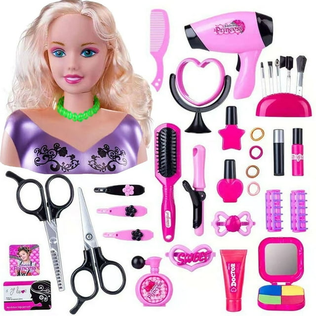Ensemble de Jeu de Tête de Poupée pour Filles, Jeu de Rôle de Simulation avec Accessoires et Matériau Plastique Éducatif Sécuritaire