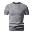 thumbnail image 6 of ZXLBBD T Shirts for Man Ribbed Short Sleeve Knitted Sweater Solid Color Crew Neck Pullover Top Loose Fit Work Business Casual Outdoor T-Shirt,Grey,2XL, 6 of 6